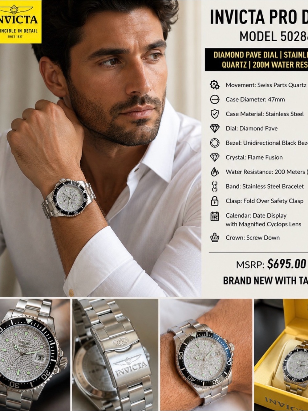 $695 Invicta Pro Diver Men’s Watch 50286 | new with tag